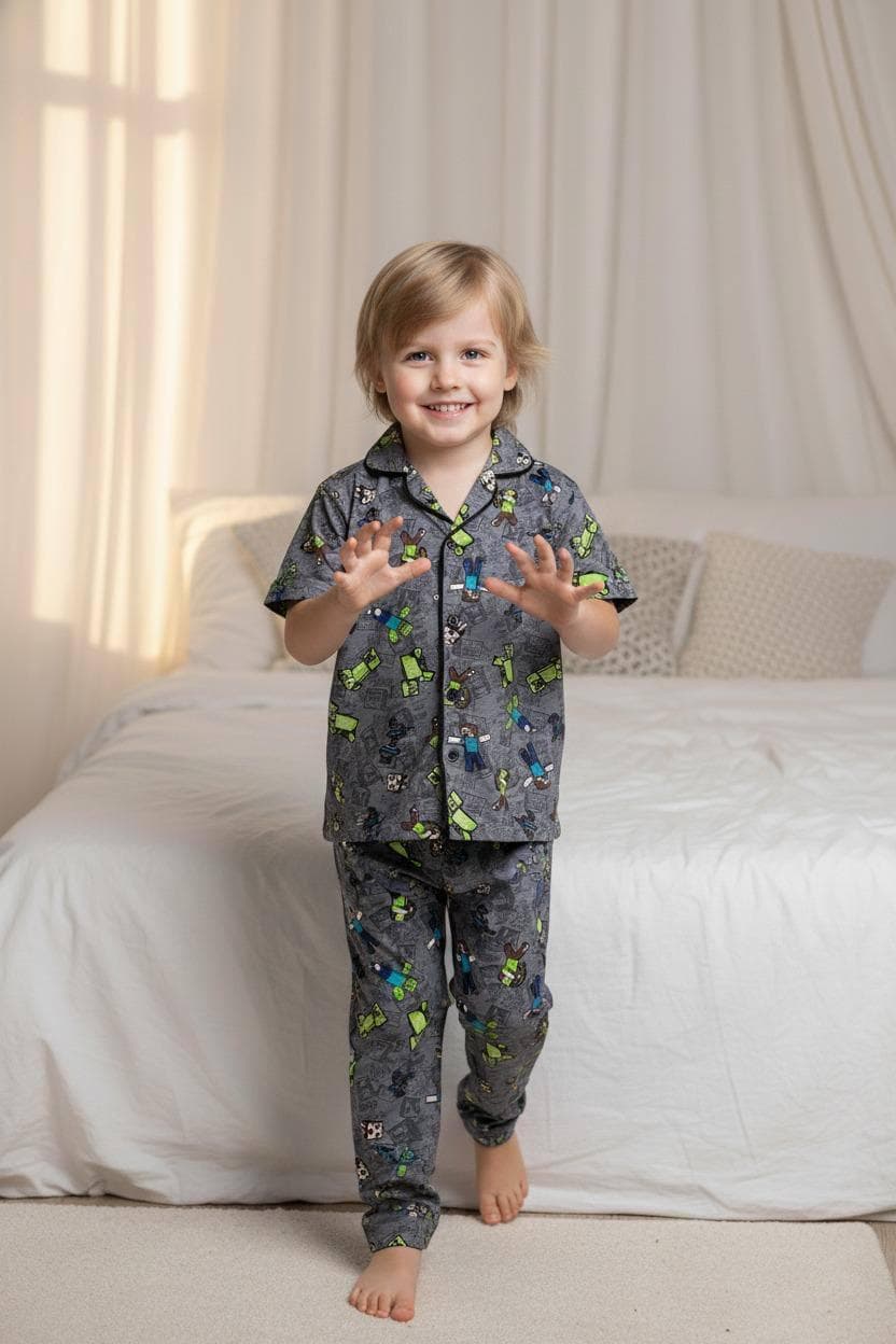 Minnecraft Desenli Düğmeli pijama