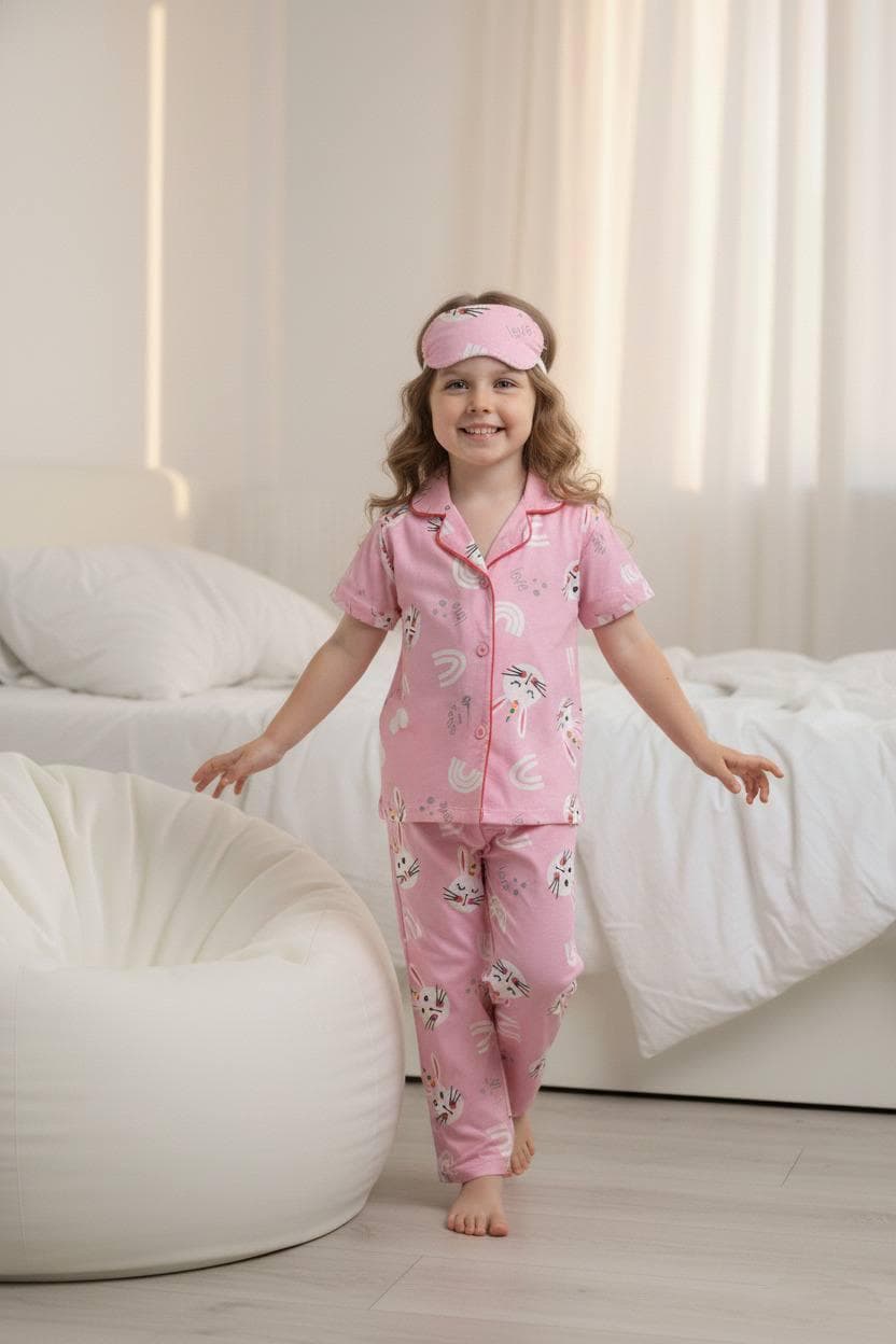 Rabbit Desenli Düğmeli Pijama Takımı