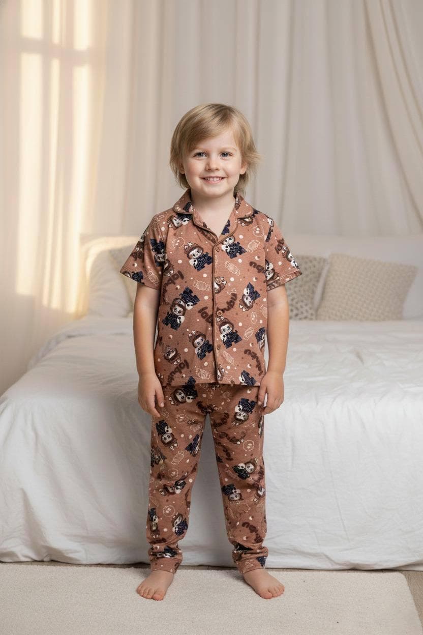 Labubu Desenli Düğmeli Pijama takımı