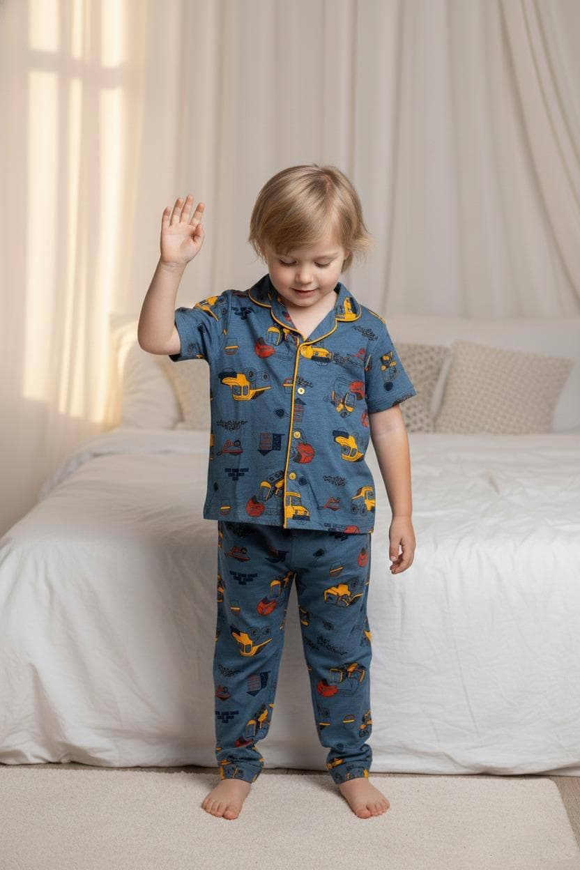 Araba Desenli Düğmeli Pijama Takımı