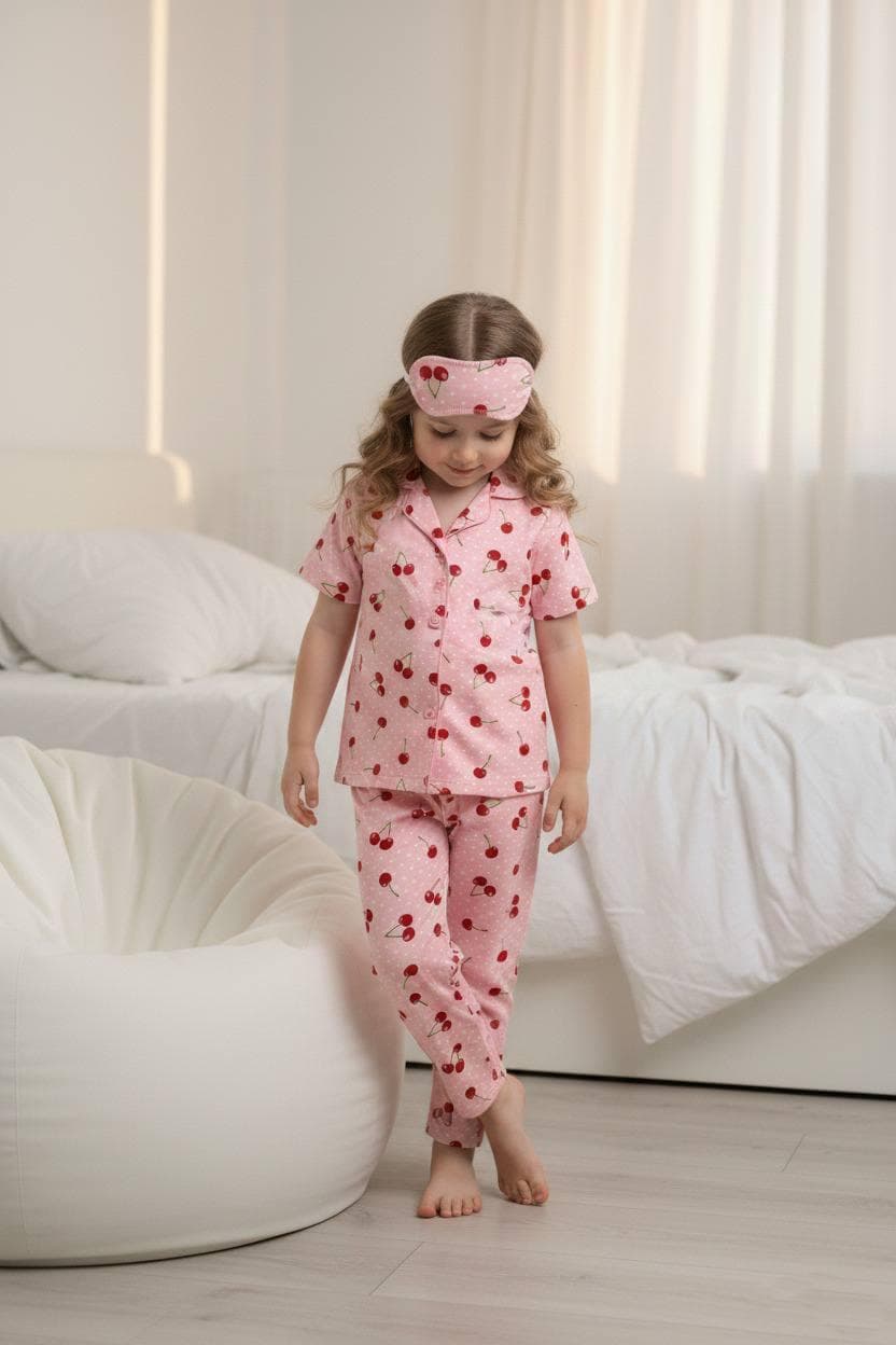 Kirazz Desenli Düğmeli Pijama Takımı