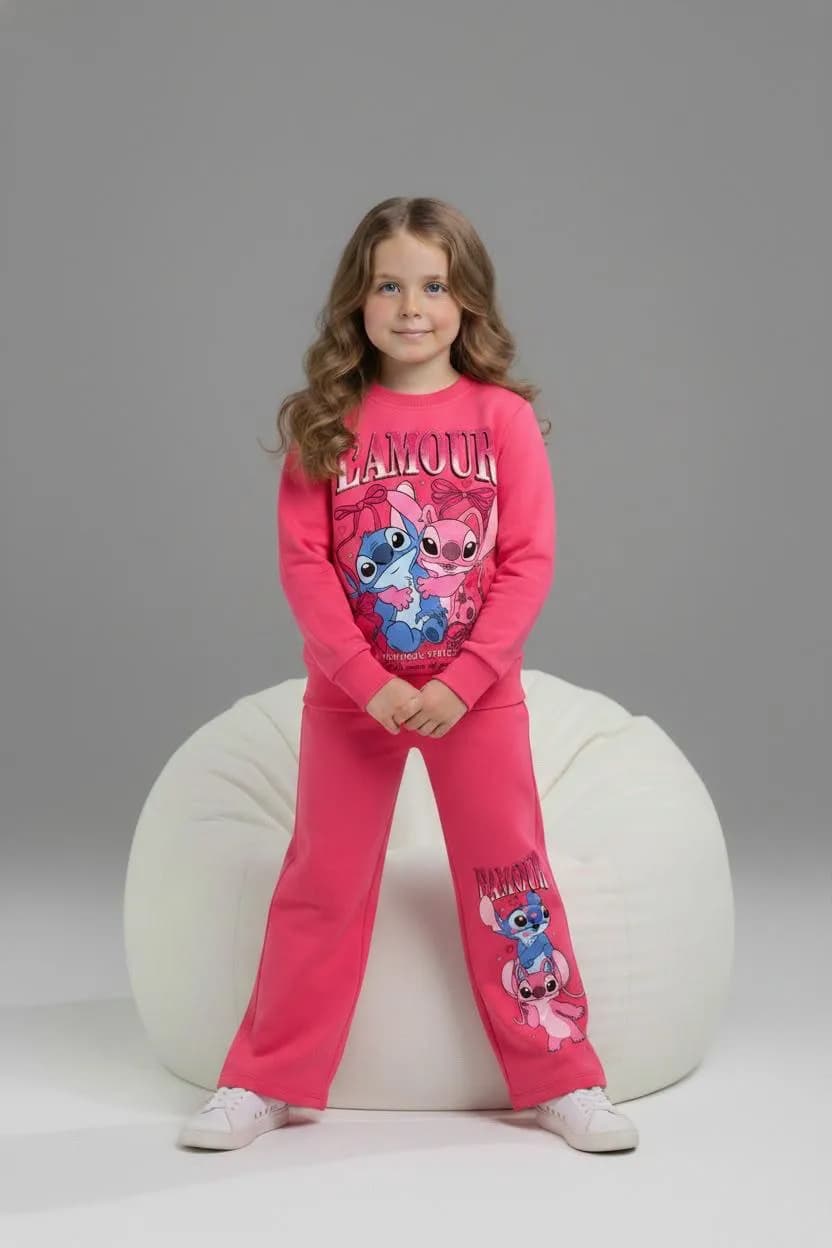 Srnd stich geniş paça takım Fuşya