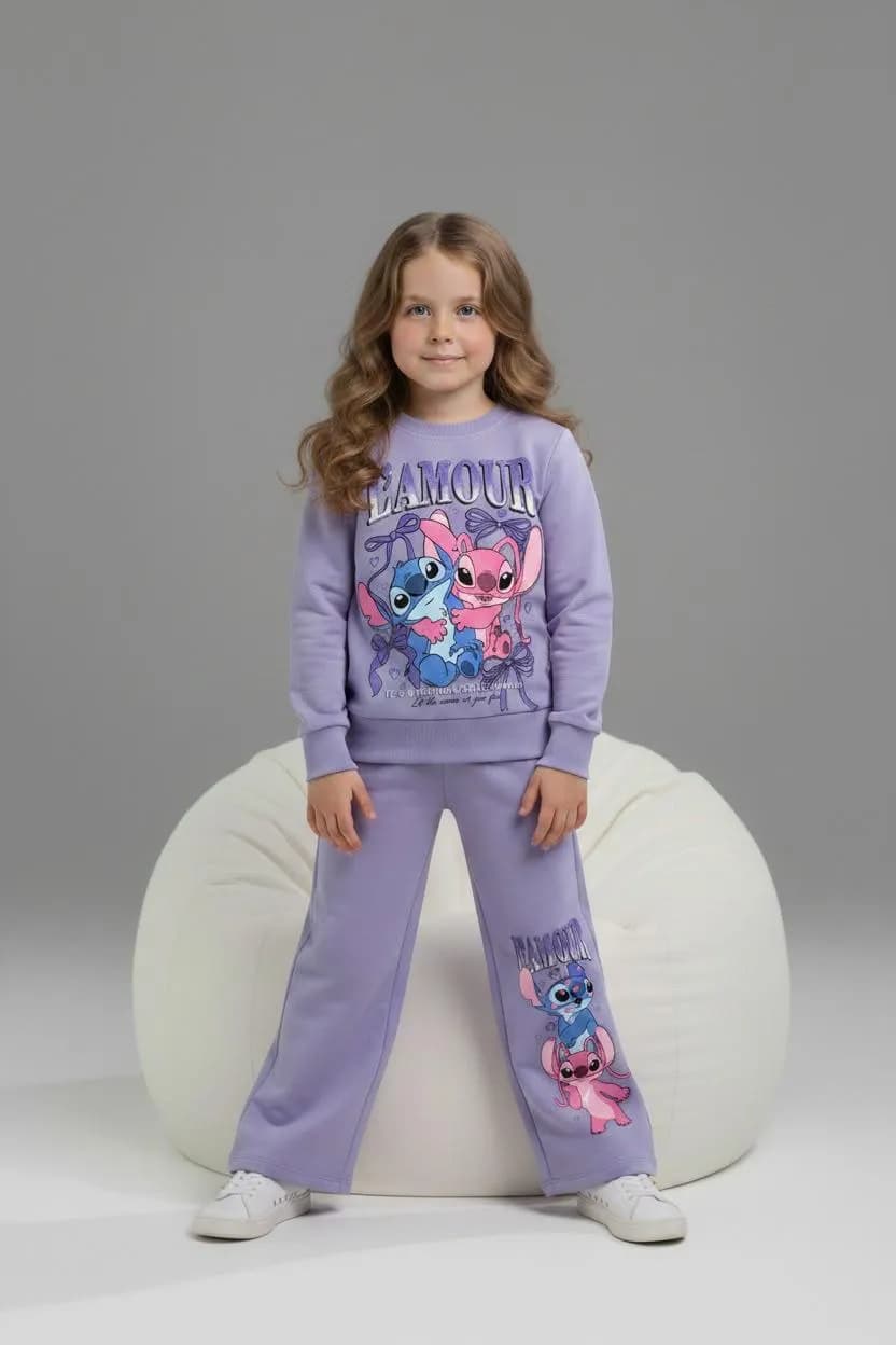 Srnd stich geniş paça takım Lila