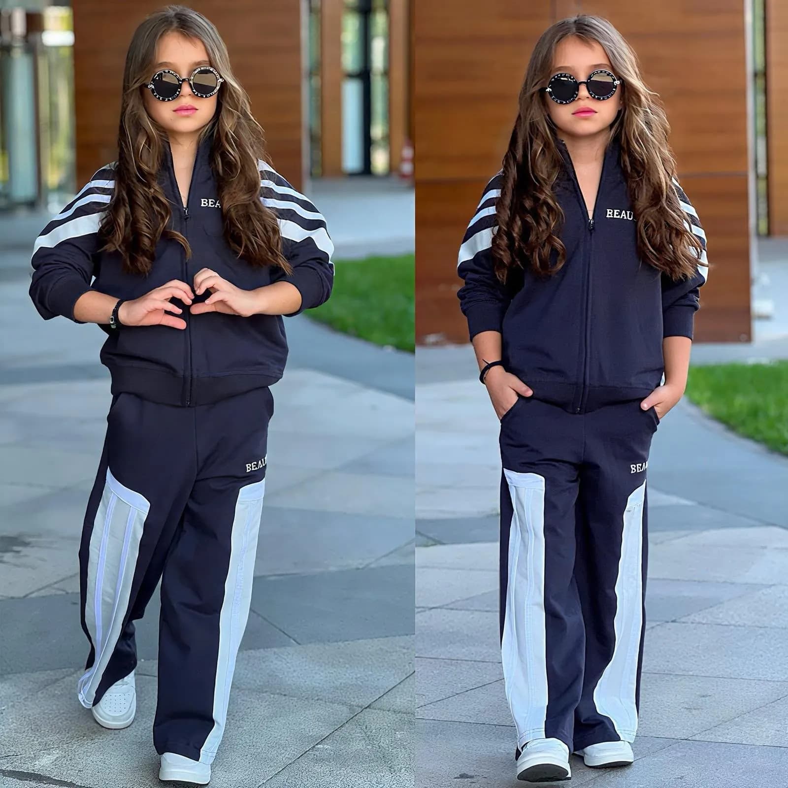 Beauty şeritli kız takım Antrasit