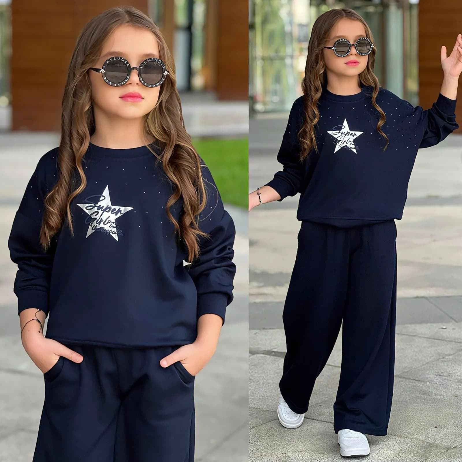 Star girls taşlı oysho kız  takim Lacivert