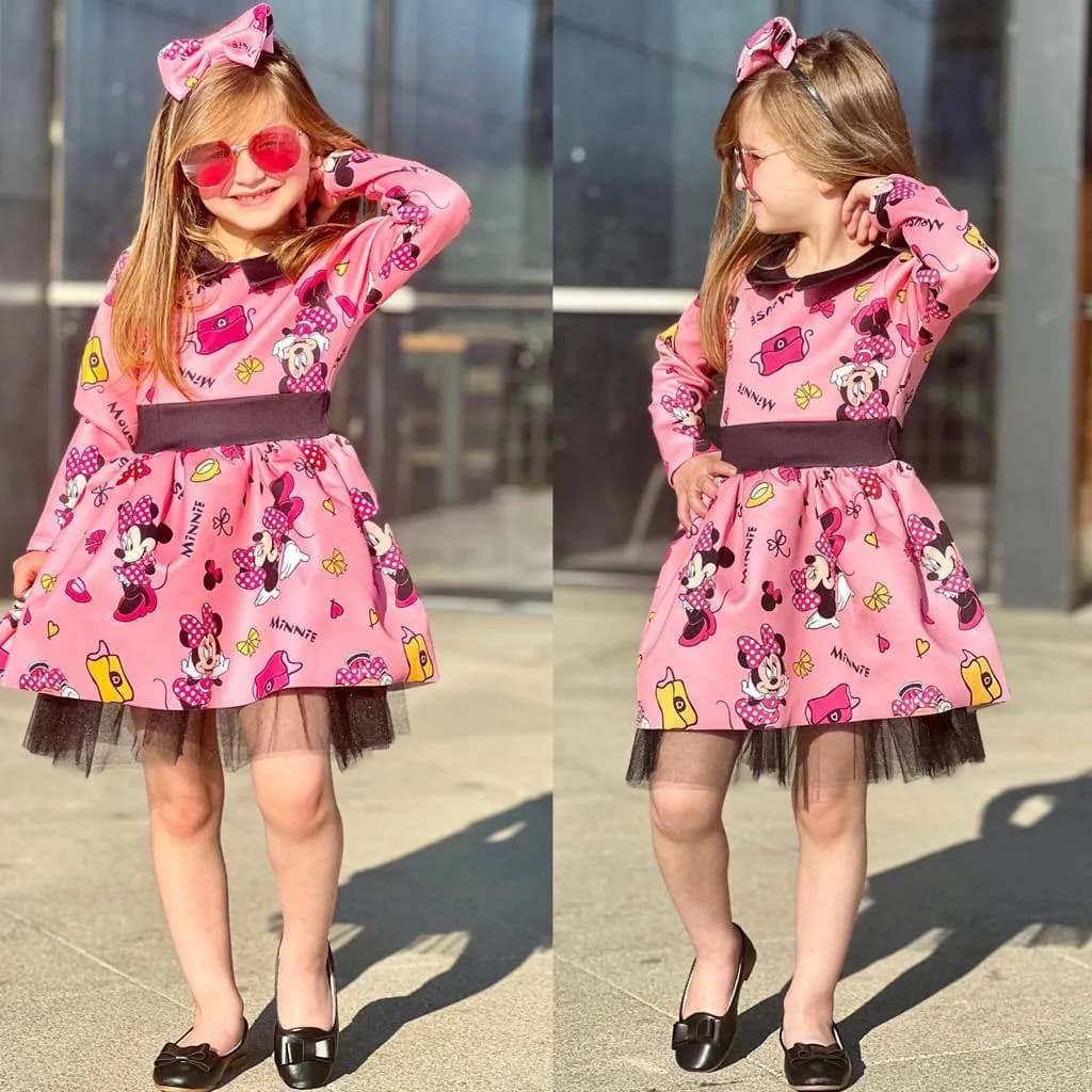Minne mause taçlı elbise Pembe